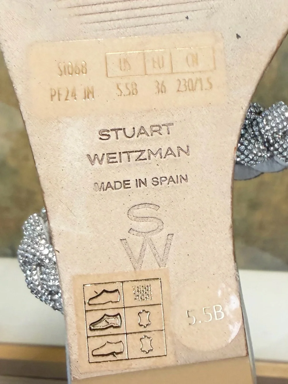 🌹STUART WEITZMAN🌹 Highshine Crystal Braid Wedge Sandals In Silver Size: 5.5 B - Picture 15 of 16